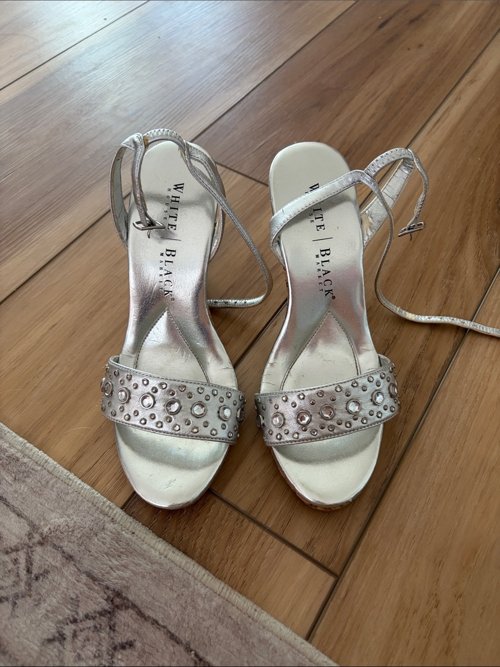 White House Black Market Metallic Silver Studded Slingback Heels